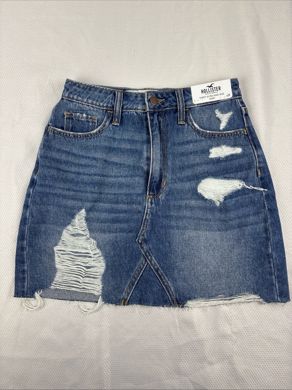 Hollister Curvy Ultra High Rise Ripped Jean Mini Skirt 1/25 Raw Hem Distressed